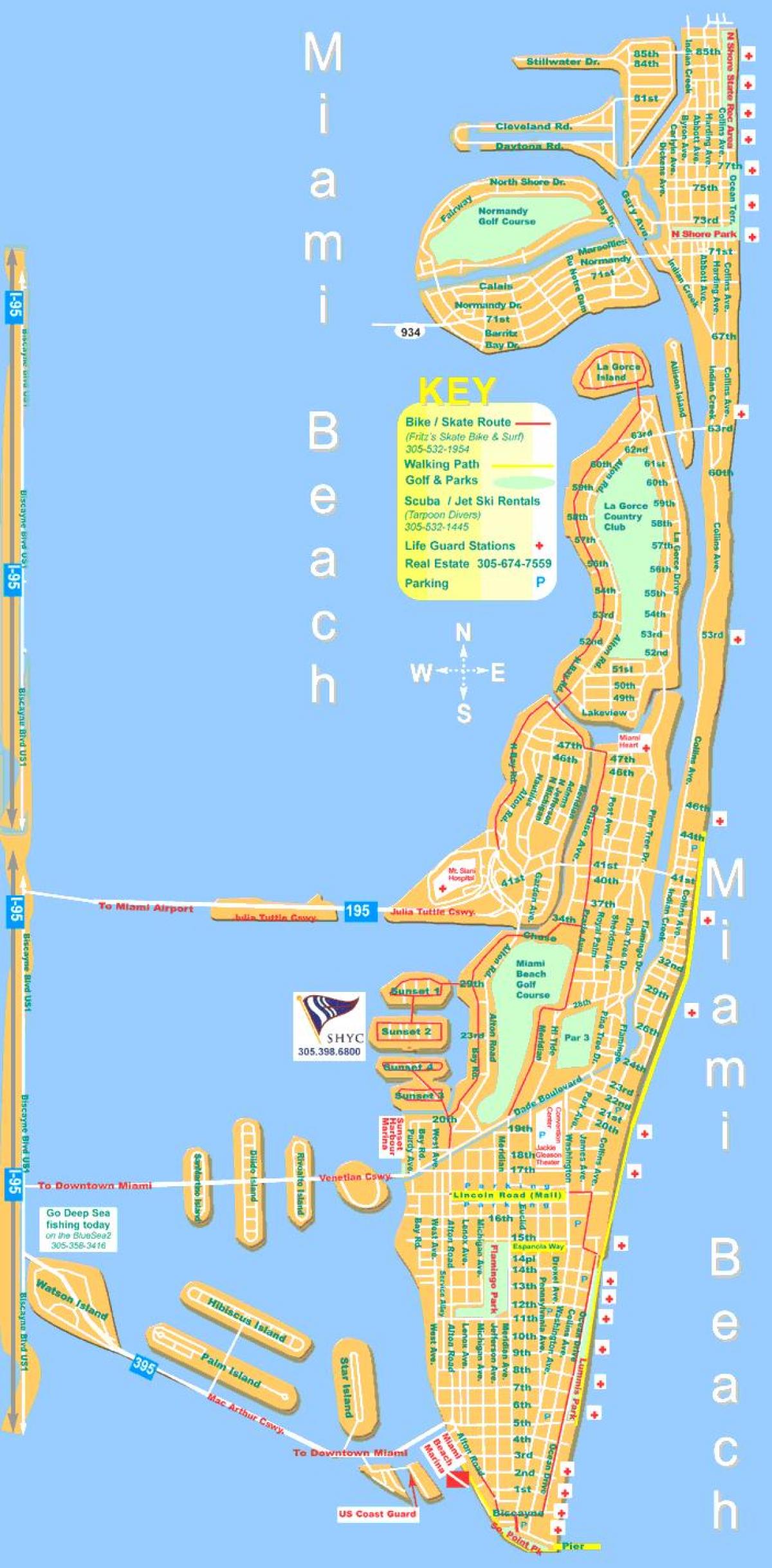 miami beach kort - kort over miami beach (florida - usa)
